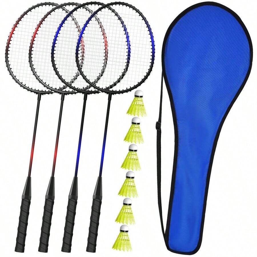Badminton Rackets Set of 24 for Adults Kids,Beach Lawn Backyard Game Outdoor Sports,Racquets,Shuttlecocks amp Carry Bag Included - Negrorojoazul4jugado - Ver 1