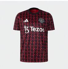 Adidas Manchester United Football Training Short Sleeve Round Neck Warm-Up Jersey - Black and Red - View 1