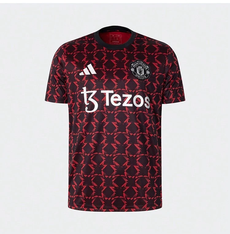 Adidas Manchester United Football Training Short Sleeve Round Neck Warm-Up Jersey - Black and Red - View 1