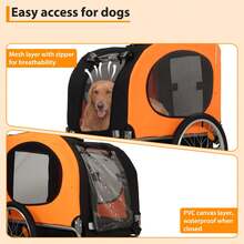 Remolque de Bicicleta para Perro, soporta hasta 80 Libras, Carro para Mascotas, Marco fácil de Plegar con Ruedas de liberación rápida, acoplador Universal de Bicicleta, reflectores, Bandera, Plegable - Naranja - Ver 4