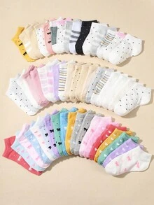 20双儿童可爱条纹爱心印花短袜，男女童通用柔软舒适儿童短袜，多色 - 彩色 - 查看 5
