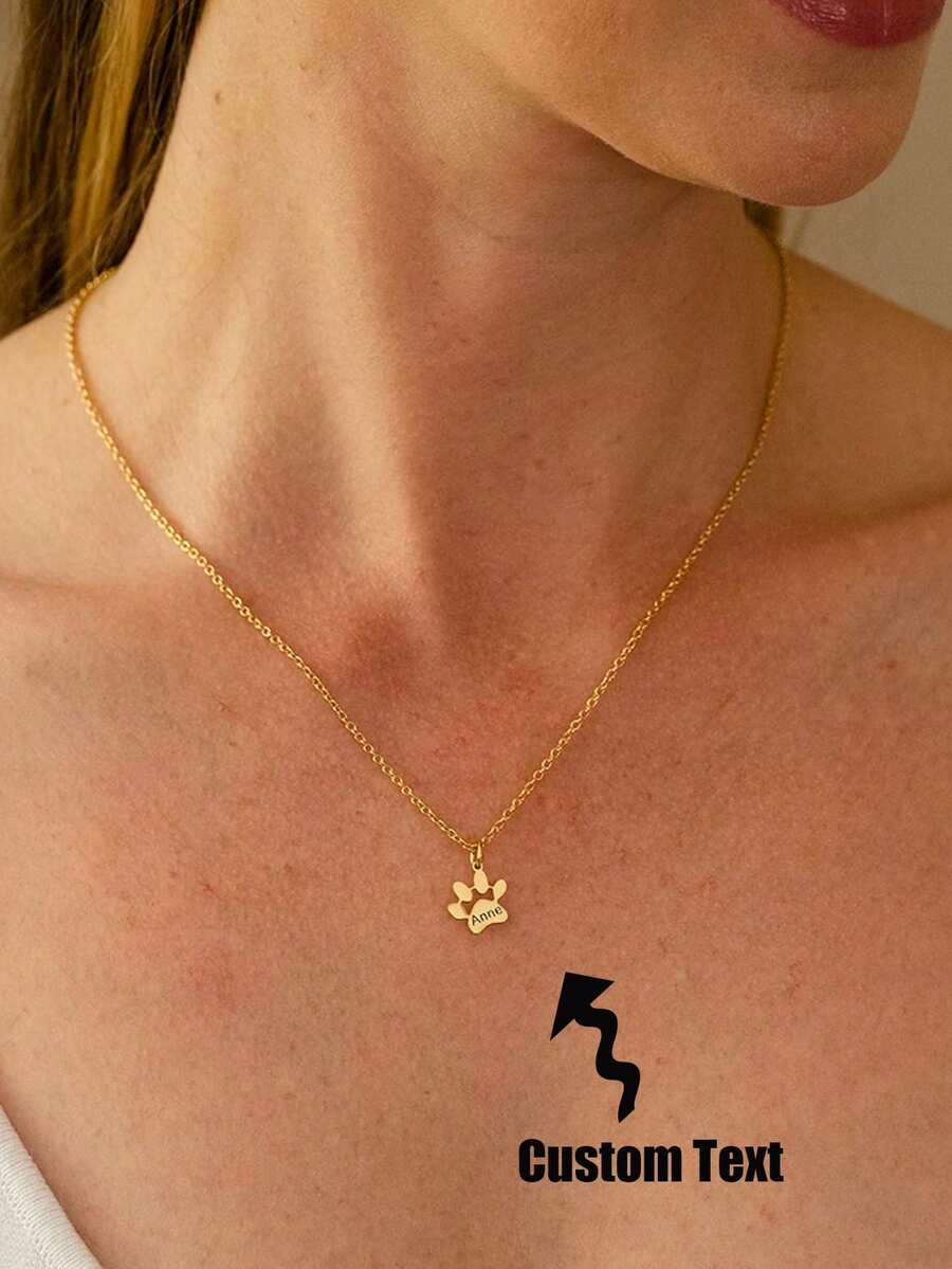 Sipuris Customized Dog Paw Engraved Necklace, Unisex Stainless Steel Hip Hop Pet Pendant, Exquisite Gift For Pet Lovers - Yellow Gold - View 1