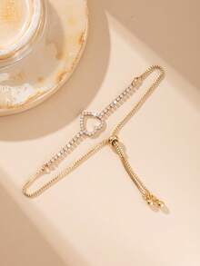 Nooxian 1件 时尚简约心形锆石可调节手链（锆石数量随机） - 金黃色 - 查看 4