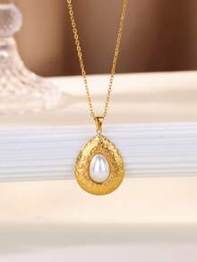 1件经典优雅水滴吊坠项链，女士首饰，18K镀金不锈钢链，日常佩戴，母亲节，情人节礼物