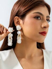 imoli 优雅树脂山茶花亚克力花瓣长款吊坠耳环 - 31534-ear-white-EP - 查看 6