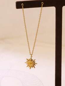 MECYLIFE 1件太阳形状吊坠项链 不锈钢饰品 女士时尚简约项链吊坠 - 金黃色 - 查看 2