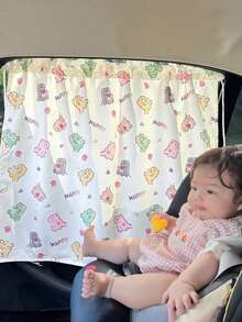 1pc Cartoon Bear & Dinosaur Pattern Baby Car Seat Sun Shade - Suction Cup Car Side Window Sunshade, Provides Privacy And Blocks Sunlight - Multicolor - View 10