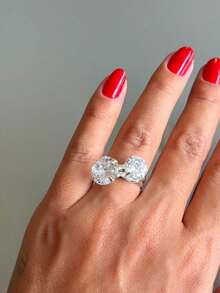 Anel Solitário Prata Virgínia Ajustável Tamanho Regulável Pedra Moissanite 12mm 10mm - Prata - Visão 5