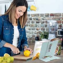 Metal Desk Book Holder, Hands Free Adjustable Cookbook & Document Holder, Portable Bookstand For Music Books, Textbooks, Recipes, Tablets & IPads (Olive Green) - 橄欖綠 - 查看 3