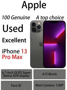 Apple iPhone 13 Pro Max 二手正品手機 13 Promax A15仿生晶片，續航力 97新78%左右的電池容量 (Chinese version, No eSIM) - 黑色 - 查看 1