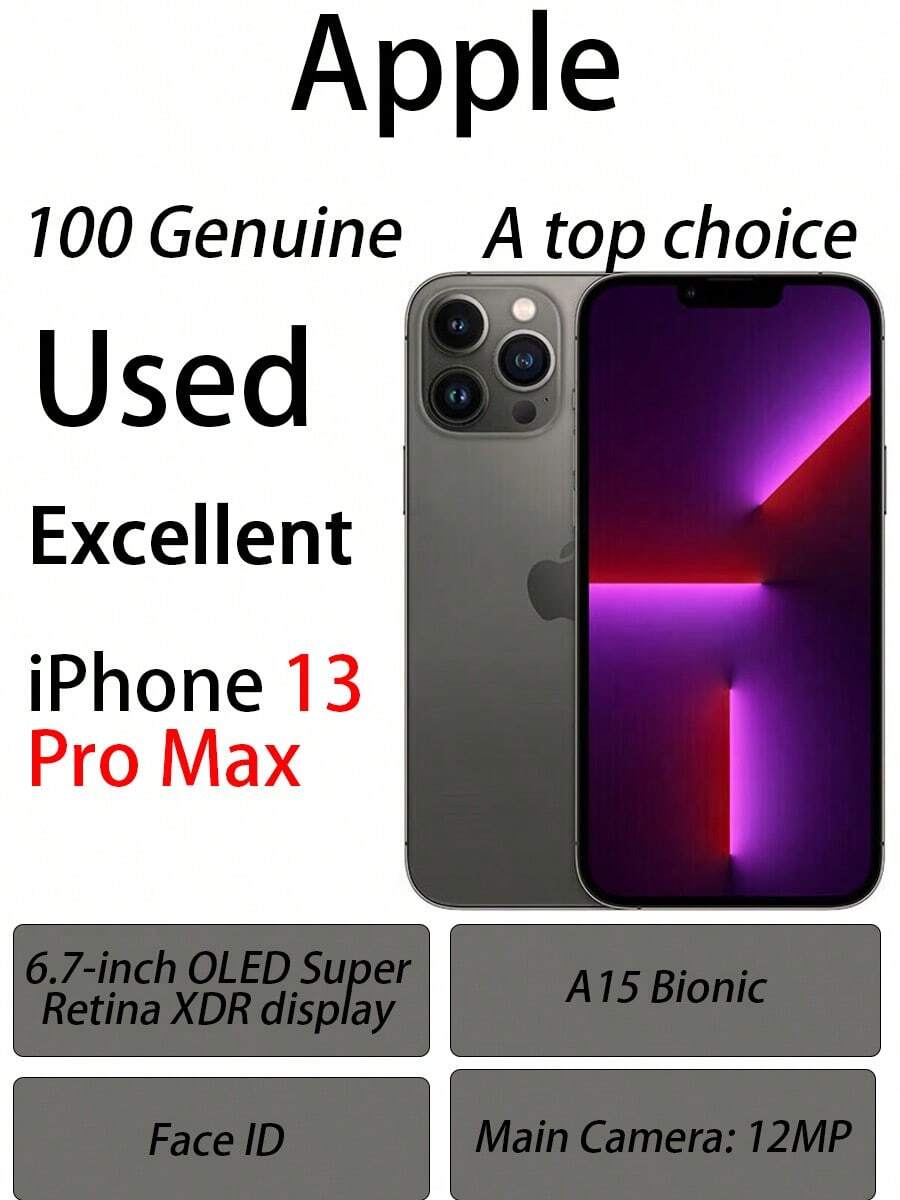 Apple iPhone 13 Pro Max 二手正品手機 13 Promax A15仿生晶片，續航力 97新78%左右的電池容量 (Chinese version, No eSIM) - 黑色 - 查看 1