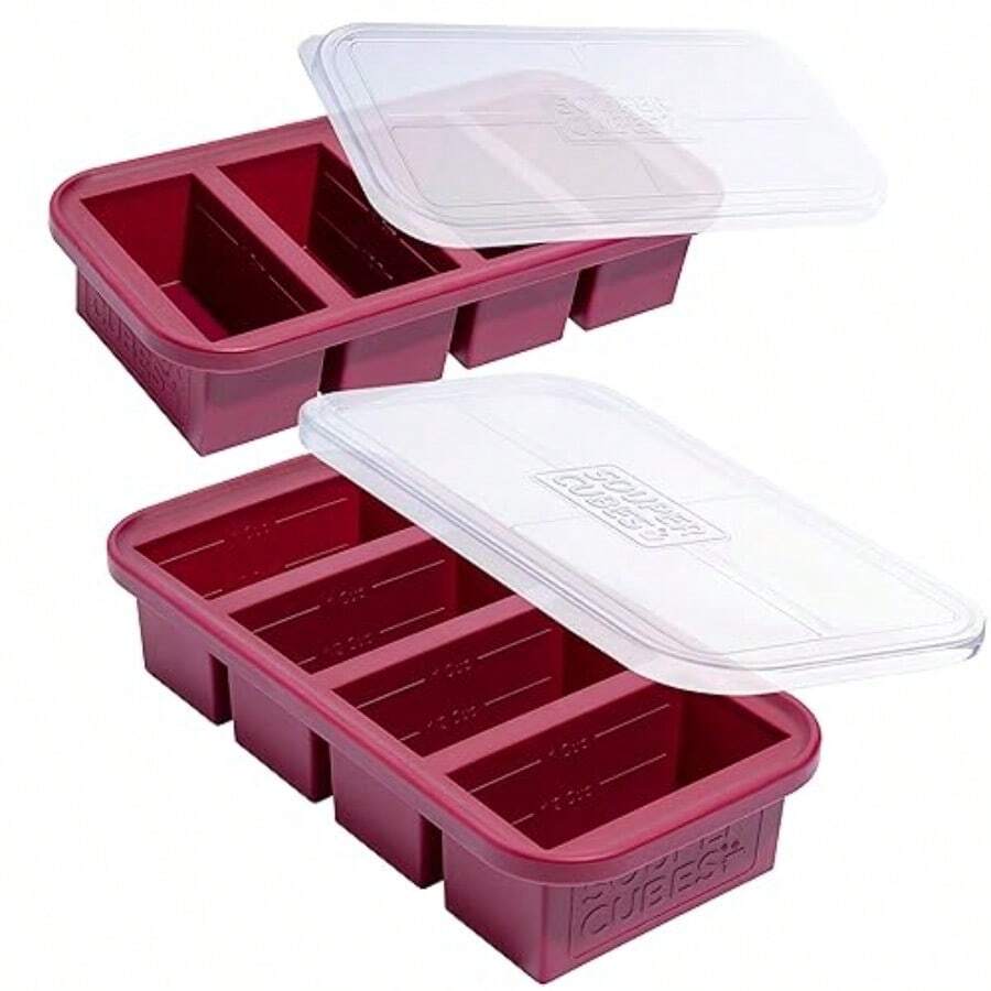 1 Cup Silicone Freezer Tray With Lids For Storing Broth Leftovers Rice Sauce And More Silicone Soup Freezer Molds For Meal Prep Cranberry 2-Pack - 蔓越莓 - 查看 1