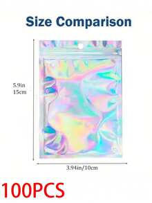 100pcs Reusable Holographic Bags, Laser Rainbow Pattern Self-Sealing Bags In Multiple Sizes, Suitable For Small Business Candy Bags, Front Window Sample Bags, Self-Sealing Bags, Holiday Gift Candy Bags - Multicolor - View 10