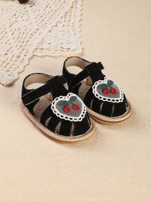 2-6 Years Old Girls Soft Bottom Cherry Infant Shoes Hollow Toe Sandals, Summer New Cute Shoes - Black - View 2