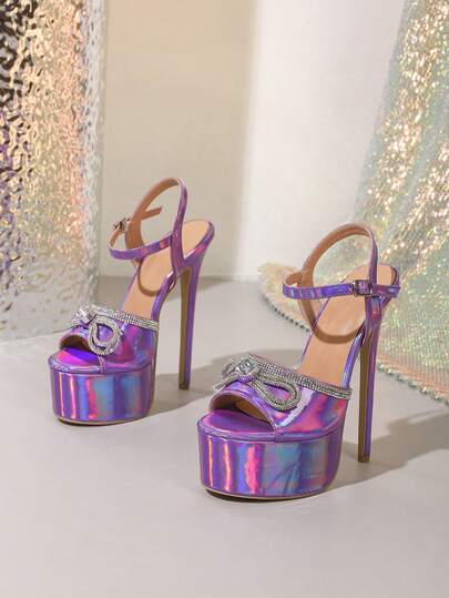 2026 Spring/Summer New Round Toe Rhinestone Bow Decor 16cm Super High Heel Fashion Ladies Sandals, Size 35-42