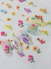 1 Set Spring Floral Embossed Nail Art Stickers, 3D Small Daisy & Rapeseed Flower Petals Decals, Natural Fresh Style Nail Decorations, Suitable For Women, Girls, Family And Personal DIY Use