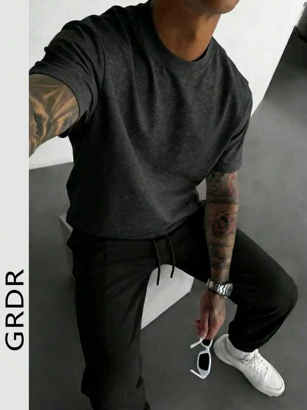 GRDR 男士复古简约纯色水洗短袖T恤，舒适透气，适合夏季穿着，引领时尚潮流