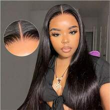 13x4 Glueless Wig Human Hair Black Wig - 250% Density Natural Color Straight Hair - Pre-Plucked Hairline And Baby Hairs - Ready To Wear No Glue For Women - Natural Black - View 4