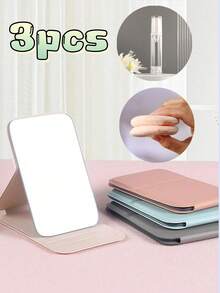 3 Piecesportable Outdoor Travel Makeup Mirror Set, Including Soft Makeup Brushes And Mini Lotion Bottles, Makeup Mirror Set, Lightweight Touch-Up Kit - Multicolor - View 1