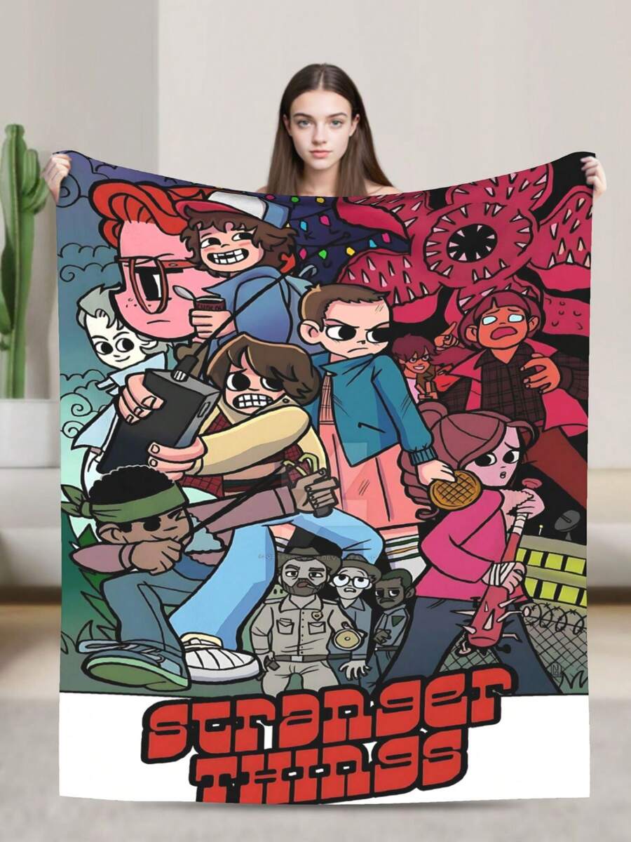 Stranger Merch Things Throw Blanket Warm Blankets Breathable Air Conditioner Blanket For Car Classic Outdoor Blankets For Picnic For All Season - 黑色 - 查看 1
