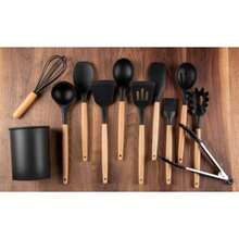 CYPNZanetti - Juego de 11 Utensilios de Cocina de Silicona y Madera con Cubeta de Almacenamiento - Color NegroFashion - 219620587 - Ver 2