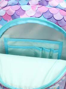 3件套儿童时尚美人鱼尾巴，可爱宇航员图案背包套装，配有可调节加厚网眼肩带和柔软网眼背板，是上学、旅行、户外活动和度假的完美礼物