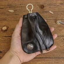 1pc Vintage Handmade Leather Wallet | Premium Vegetable Tanned Coin Purse With Key Ring | Multifunctional Car Key Card Holder | Striped Pattern, Magnetic Snap | Ideal Gift For Valentine's Day And Father's Day - Multicolor - View 2