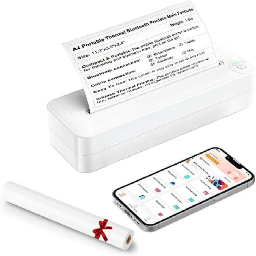 Impresora Portátil, Impresora Portátil Sin Tinta, Impresora Termica Portatil Con Conexión Bluetooth Inalámbrica, Impresoras Portatiles Mini Con 1 Rollo A4 Papel Térmico Compatible Con IOS y Android,38967954 - Morado - Ver 1