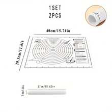 2件套烘焙垫和擀面杖套装，包含不粘浮点纹理塑料擀面杖和EVA烘焙垫 - 家用厨房必备烘焙工具，适用于制作饺子、披萨、糕点、面包、面条、饼干等。多功能厨房工具，厨房配件，面团擀面杖，优质擀面杖，揉面工具，厨房烘焙工具 - - - 查看 11