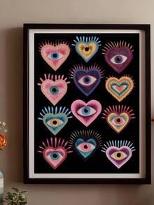 1pc, Canvas Wall Art, Framed Wall Decor, Gothic Evil Eye Turquoise Heart Print Poster, Vintage Dark Maximalist Art Style, Suitable For Living Room Or Bedroom Wall Hanging, Desktop Display, Ideal Wall Art Home Decor Gift, Colorful Modern Abstract Heart Pattern Artwork, Bohemian Mystical Heart Wall Decoration, Room Decor, Apartment Decor, Dorm Decor, Living Room Decor, Bathroom Decor, Home Decor Aesthetics - Multicolor - View 9