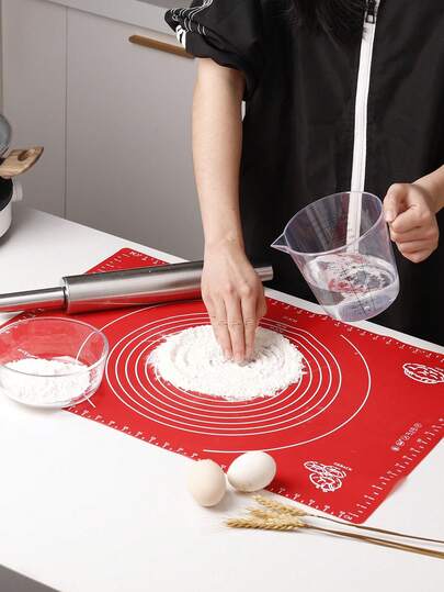 1 st extra tjock silikonknådningsmatta, non-stick degkavlingsmatta med måttskala, värmebeständig och halkfri, multifunktionell bak- och matlagningsmatta, viktigt köksverktyg