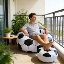 2件套充气折叠豆袋沙发，黑白足球椅带脚踏，便携式充气沙发，室内外露营休闲躺椅，摄影道具，旅行沙发，露营椅，礼品 - 彩色 - 查看 2