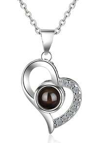 1pc "I Love You" In 100 Languages Projection Stone Necklace With Rose Flower Gift Box, Eternal Flower Single Flower Gift Box Necklace Jewelry Pendant Drawer Style Gift Box, 100 Languages Projection Stone Necklace, Holiday Gift Suitable For Women, Mother's Gift