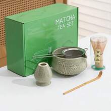 5pcs Ceramic Matcha Bowl Set, Middle Eastern & Japanese Style Matcha Starter Kit, Suitable For Beginners, Includes Matcha Bowl, Whisk, Stainless Steel Sifter, Scoop, Bamboo Whisk Holder, High-Quality Matcha Preparation Set, Elegant Gift Box, Great For Personal Use Or Gifting, Home, Office, Tea Room