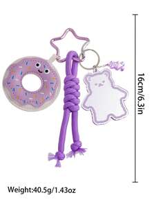 1pc Leather Donut Keychain, Cute Cartoon Bear Bag Charm Pendant