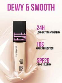 Maybelline 菲力特潤粉底液，水潤柔滑，SPF 25，色號 #112，粉嫩自然色，5/30毫升可選，24小時長效保濕，10秒快速上妝，三效合一，打造無妝感，長效滋養，三步輕鬆上皙，適合粉調2號白妝乾性肌膚，打造無妝底霜 - 水潤版112 - 查看 7
