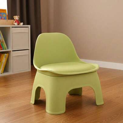 Thick Plastic Back Stool, Round Low Seat, Portable, Modern Minimalism, Indoor/Outdoor, Gray/Green/Orange