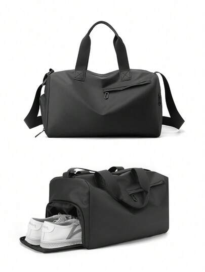 1pc Waterproof Men's Handbag, With Separate Shoe Compartment, Large Capacity Black Shoulder Bag/Messenger Bag, Minimalist Solid Color Luggage Bag, Multi-Functional, Suitable For Students, Teenagers, College Freshmen, Travel Tote, Large Capacity Handbag, Essential Fashion Men's Bag For Camping, Graduation, Vacation, Summer Waterproof Backpack, Travel Bag, Gym Bag, Beach Weekend Bag, Holiday Bag