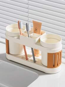 1pc Toothbrush Holder, Bathroom Toothbrush Holder, Countertop Bathroom Storage Rack, Multi-Function Toothbrush & Toothpaste Organizer, Bathroom Accessories