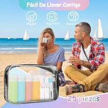 Juego De 25 Botellas De Viaje De Silicona Kit de Viaje Aseo Personal Mujer sin BPA botellas a prueba de fugas de 90 ml botellas de viaje portatil travel entials - Multicolor - Ver 6