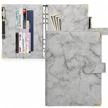 A5 Binder 6 Ring Personal Planner Budget Cover Marble Gray Notebook For Filler Loose Leaf Paper - 大理石灰 - 查看 1