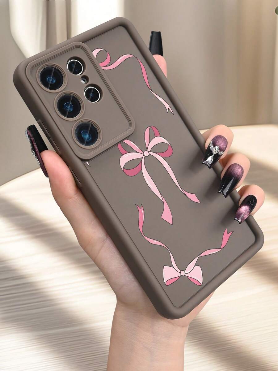 1pc Pink Ribbon Bow Tie Pattern Phone Case Coquette Aesthetic Sweet Feminine Style For Teenagers Holiday Compatible With Samsung Galaxy S26Ultra S26Plus S26 S25 S24FE S24 S23 S22 S21FE S21Ultra Plus Note20 Note20Ultra A13 A14 A15 A16 A17 A33 A34 A35 A36 A52 A53 A54 Case - 咖啡棕 - 查看 1