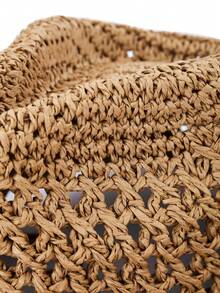 1顶复古镂空宽檐草帽,男女通用户外旅行沙滩遮阳帽,手工编织透气西部牛仔巴拿马帽,春夏款 - 鏤空草帽 - 查看 12