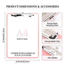 Pink Plastic Clipboard,Nursing Clipboard,Standard Letter A4 Size,Heavy Duty Clip Boards 8.5x11,Cute Clipboards With Pen Holder For Women  Students,Schoolsss Office Home Work - Pink - 查看 4