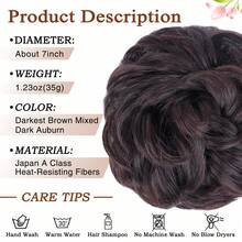 1件优雅波浪卷发头巾式接发，加厚合成发髻，女士自然逼真发饰，适合婚礼和时尚盘发造型