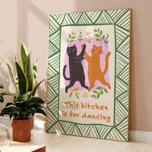 1 幅跳舞猫咪图案印刷品，黑猫，橘猫，“厨房是用来跳舞的”海报，厨房装饰，两只滑稽的猫，猫科动物艺术，海报帆布画墙面艺术房间家居装饰无框 - 彩色 - 查看 10