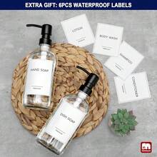 GMISUN Glass Soap Dispenser With Pump, 2 Pack Clear Bathroom Hand Soap Dispenser With Stainless Steel Pump, 17 Fl Oz Refillable Kitchen Hand And Dish Soap Dispensers Set, Modern Liquid Pump Bottles - 透明瓶+黑色泵 - 查看 8