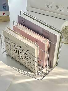 现代简约金属书架，带3个储物篮，桌面收纳架，学生用品收纳架，北欧风格长方形杂志/报纸收纳盒，家居办公装饰，必备家居用品，收纳整理，送给妈妈的礼物，返校季好物 - 彩色 - 查看 5