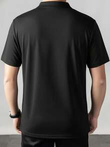 GRDR 1pc Men's Airplane Collar English & Badge Print Short Sleeve T-Shirt, Casual - Black - View 2