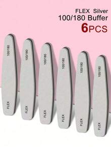 6件套专业海绵指甲锉和抛光块套装，适用于亚克力凝胶指甲和天然指甲，双面砂纸指甲锉和抛光块，可水洗，100/180目 - 灰色 - 查看 1